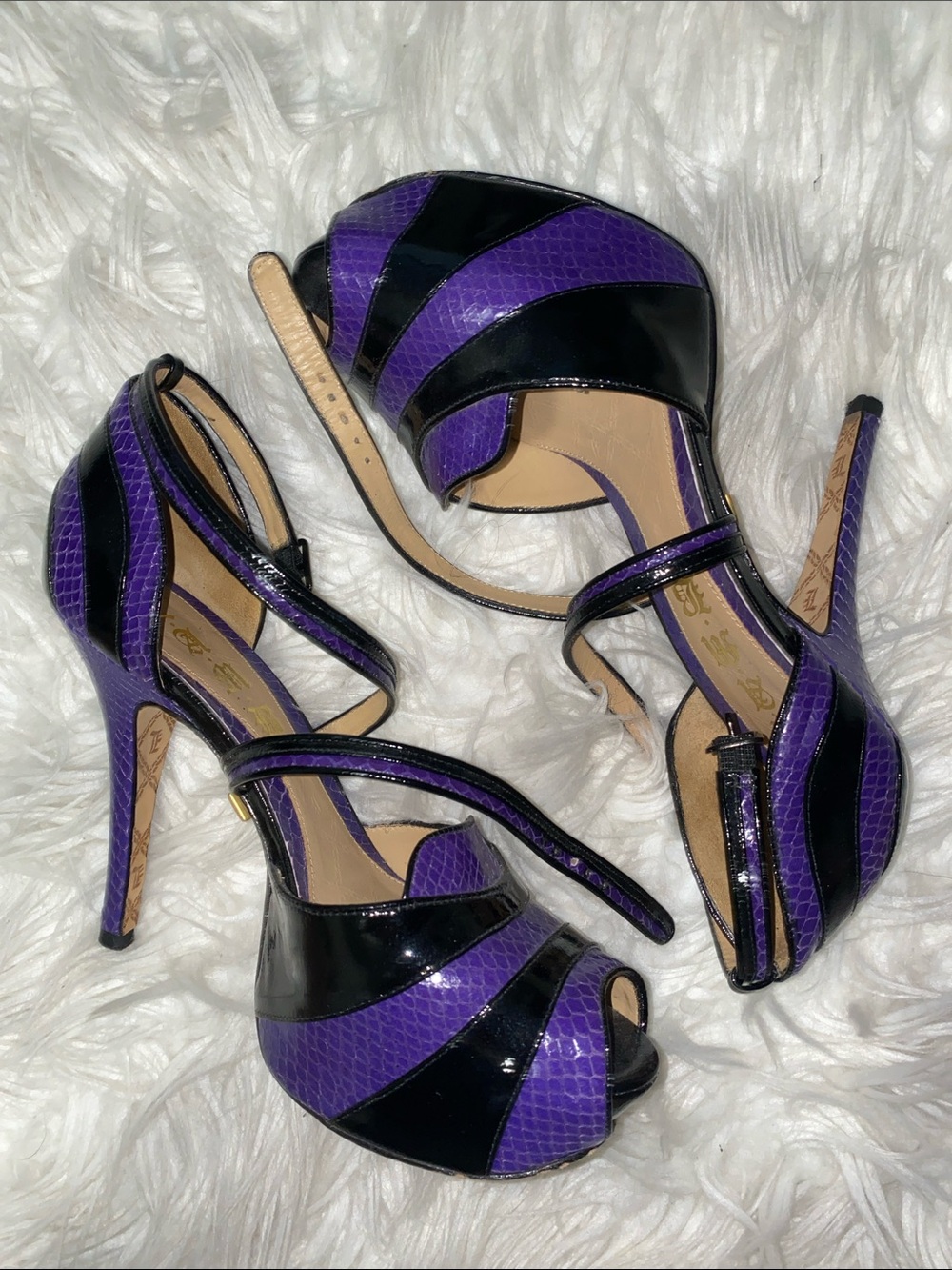Vintage LAMB purple and Black Strappy High Heel Sandals - Women's Dress Shoes